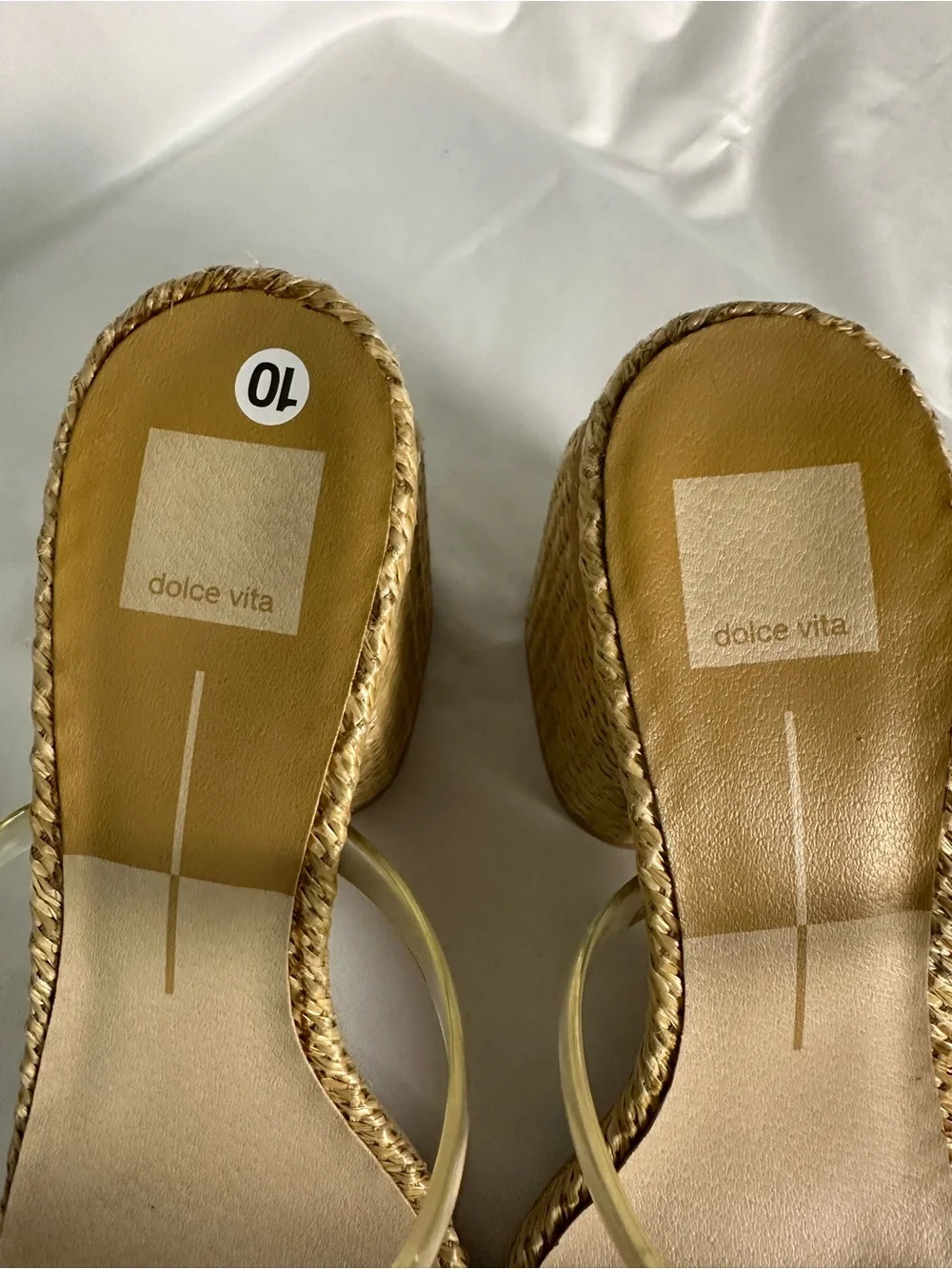Title EN  Dolce Vita Clear Strap Block Heel Mules Women’s US 10 Natural Raffia
